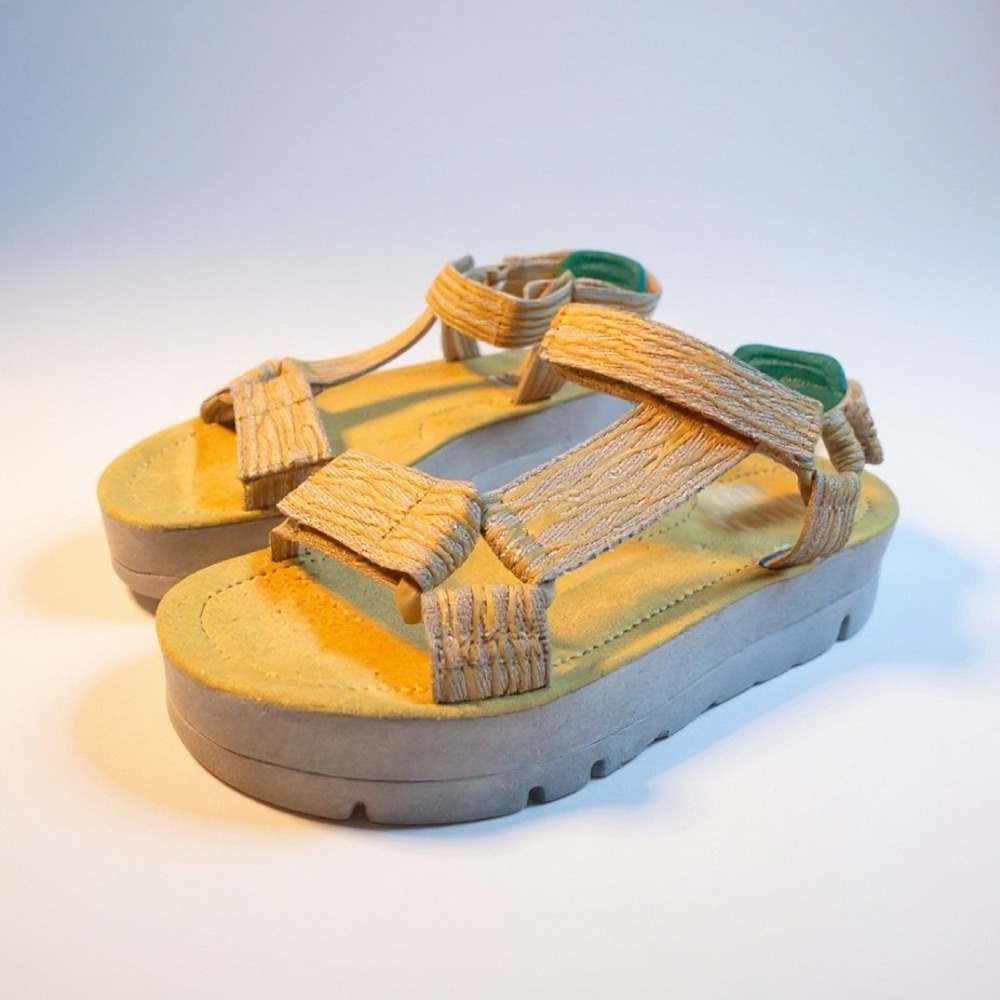 Women’s Yellow Platform Sandals with Textured Straps